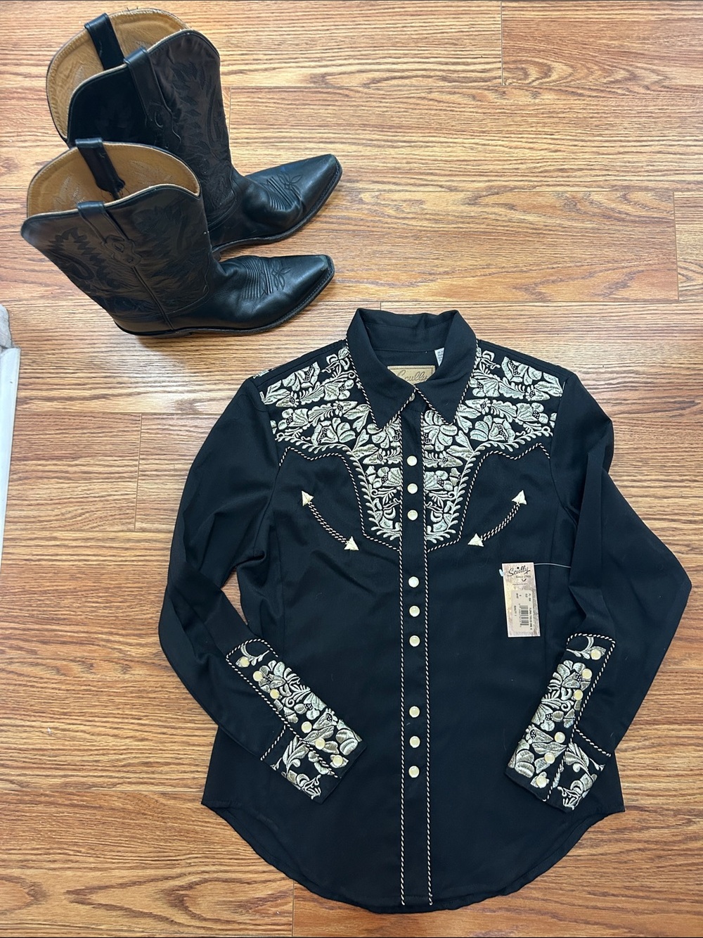 Scully Black Western Embroidered Snap Shirt Jacket